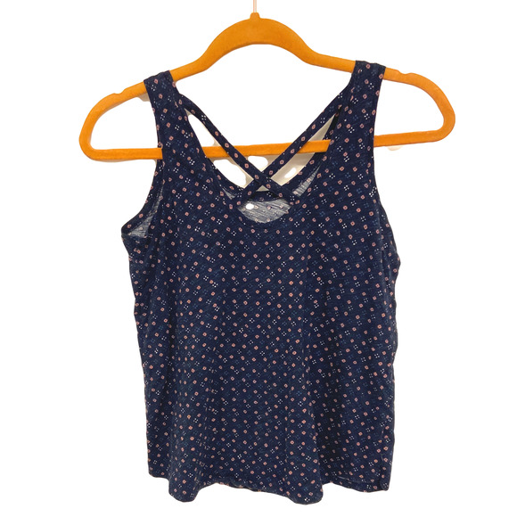 Scoopneck tank top with mini print navy blue Cross back - Picture 2 of 5